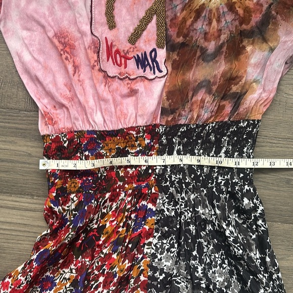 Desigual | Asymmetric Patch Print Dress / Make Love Not War / Floral Size 38 - Picture 10 of 16